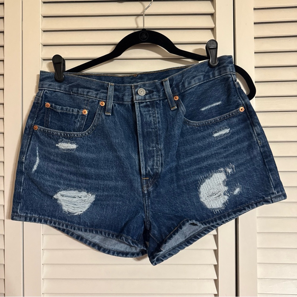 Levis Premium Shorts Womens Sz 30 501 Distressed Button Fly 90s Style